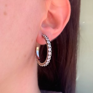 Sterling Silver 1.25&quot; Inch Round CZ Hoops For Women | Medium Size CZ Hoops | Hoop Earrings | Hoop Earrings Gold | Hoop Earrings Silver