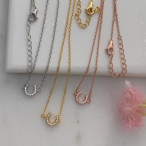 Gold Horseshoe Necklace | Mini Diamond Horseshoe Necklace | Lucky Charm Necklace | Equestrian Jewelry | Minimalist Simple Jewelry