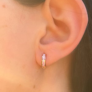 Rose Gold Opal Huggie Earrings | Tiny Silver Opal Earrings | Inlay Pink Opal Huggies | Earrings For girlfriend | Opal Huggie Earrings