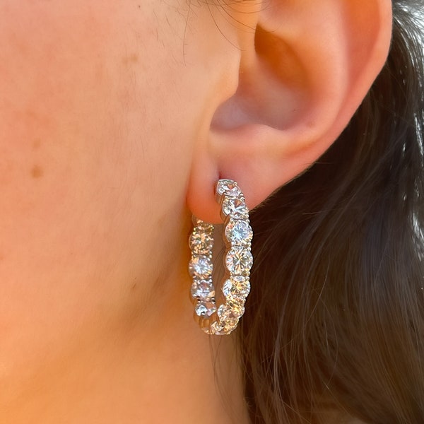 Round Brilliant Cut Diamond CZ Hoop Earrings | Wedding Hoop Earrings | Mothers Day Gift | Crystal CZ Hoop Earrings | 5A CZ Eternity Hoops