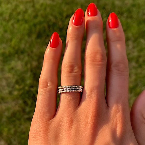 Sterling Silver Micro Pave Eternity Band | Simulated Diamond Stackable Ring