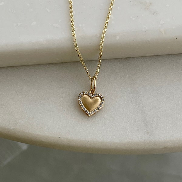 Tiny Heart Necklace Tiny Diamond Heart Necklace Small Gold Pendant Necklace 14K Gold Heart Necklace Dainty Necklace Heart Love Necklace