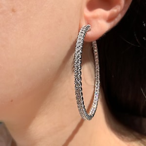 Big Diamond Hoop Earrings | 55 mm Hoop Earrings | Inside Out Hoop Earrings | Round Cut Diamond CZ Hoop Earrings | CZ Hoops | Fancy Hoops
