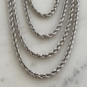 925 Sterling Silver Rope Chain 3.5 MM 18 20 22 24 Inches | Rope Chain Sterling Silver White Rhodium | Lobster Clasp | Gift For Men Women