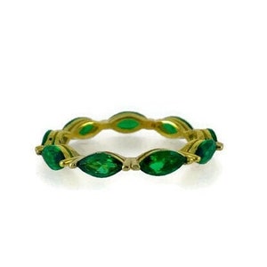 Gold Marquise Emerald Eternity Ring | Eternity Engagement Wedding Promise Love and Friendship Ring | Sterling Silver May Birthstone CZ Ring