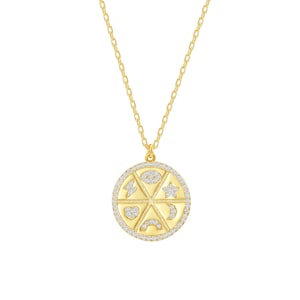 Medallion Charm Necklace | Evil Eye Medallion | Heart Good Luck Necklace | Star Luck Necklace | CZ Coin Necklace | Gold Evil Eye Necklace