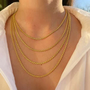 18K Gold Rope Chain Necklace 2.5 MM Thick Rope Chain Sterling Silver Men&#39;s Rope Chain Women Rope Chain Necklace Diamond Cut Chain