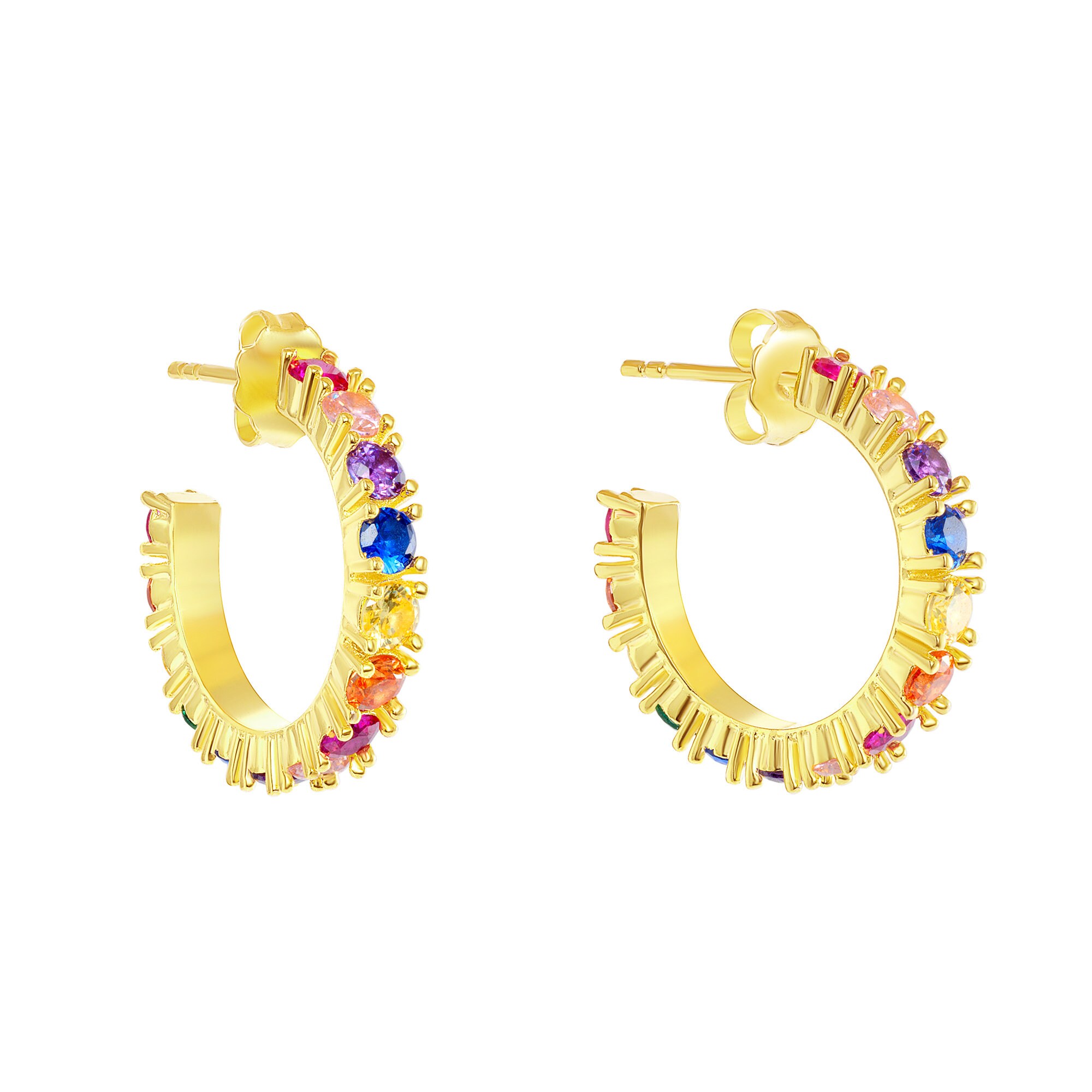 Diamond Rainbow Hoop Earrings Gold Rainbow CZ Hoops Gold Etsy