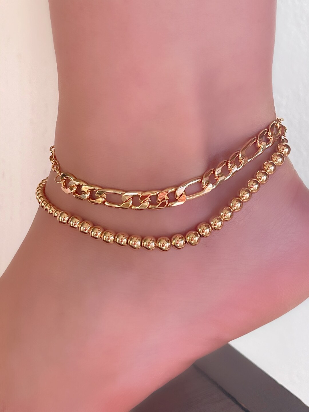 Gold Double Chain Anklet Bracelet Layered Thick Chain Anklet Gold