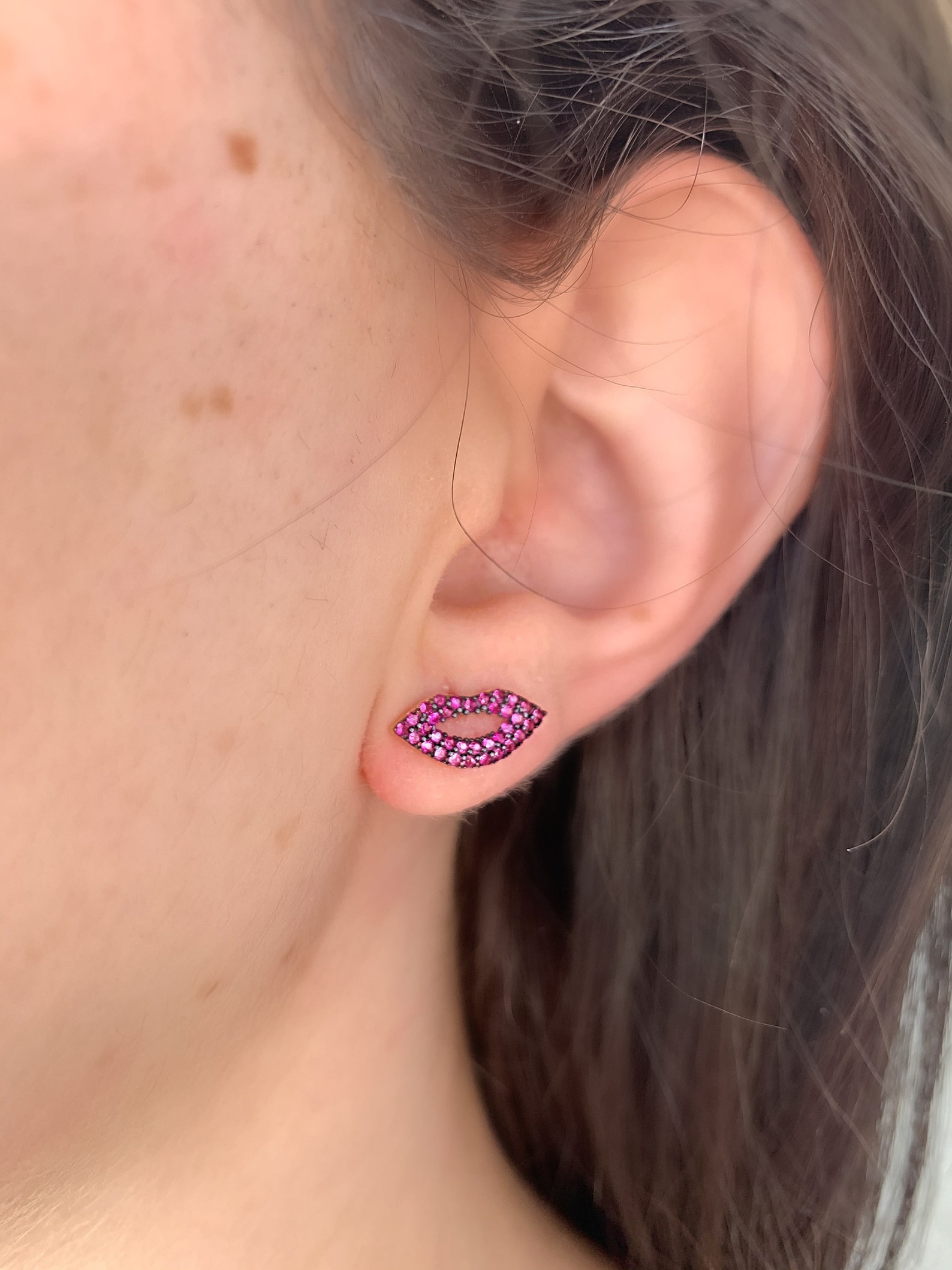 Pink Lip Stud Earrings Dainty Red Lip Earrings in Sterling Etsy