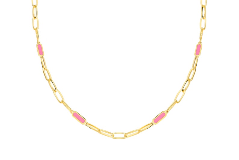 Pink Enamel Necklace Silver Necklace Fantasy Necklace Gold Necklace Gold Enamel Elongated Chain Necklace Gift For Her Necklace