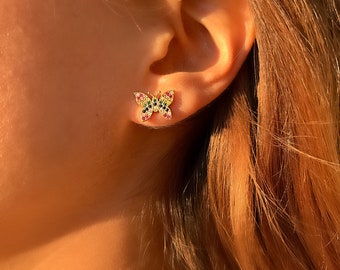 Butterfly Earrings Studs | Butterfly Stud Earrings | Butterfly Earrings Gold | Dainty Earrings | Gold Plated CZ Earrings | Best Seller