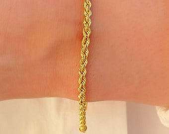 Gold Rope Bracelet | 3.5MM Gold Rope Bracelet | Mens Bracelet 3.5 MM | Gold Layered Bracelet | Gift For Her | Gift |Thick Rope |Gift For Him