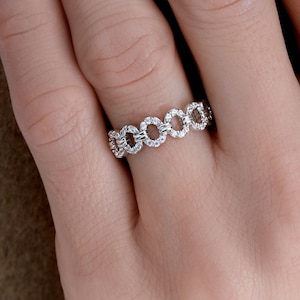 14K White Gold Circle Ring, Simulated Diamond Circle Eternity Ring, Stackable Eternity Karma Ring, Valentines Gift, Gift for Her