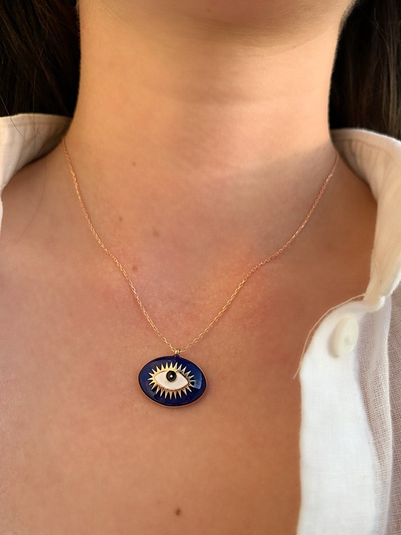 Evil Eye Necklace Gold Enamel Jewelry 925 Gold Everyday Necklace Fashion Jewelry Blue Medallion Necklace Dainty Necklace
