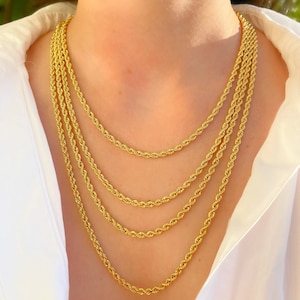 925 Sterling Silver Rope Chain 18K Gold Rope Necklace 3.5 MM Rope Chain Necklace Unisex Jewelry Chain For Men Necklace For Women