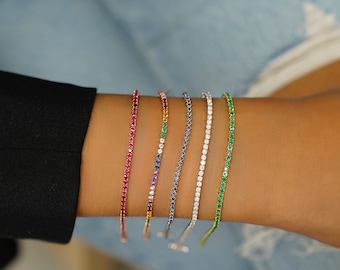 14K Gold Gemstone Tennis Bracelet, Emerald, Ruby, Sapphire