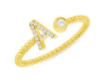 Diamond Initial Ring, 14K Gold Letter Ring, Personalized Diamond Ring, Birthday Gift, Custom Diamond Ring, Initial 14K Gold Ring