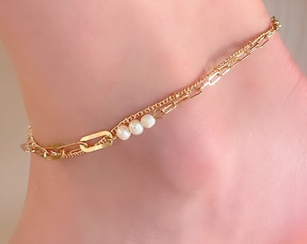 Fußkettchen für Damen | Fußkettchen Armband | Gold Fußkettchen | Doppelkette Fußkettchen | Goldkette Fußkettchen | Schmuck Set | Sommer Schmuck | Geschenk für sie