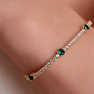 Gold Tennis Bracelet, Emerald Tennis Bracelet, 14K Gold Vermeil Tennis Bracelet, Minimalist Jewelry, Anniversary Gift, 2.5MM