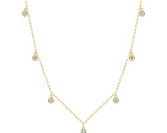 Tiny Diamond Necklace | Dainty Dangle Necklace | Tiny CZ Drop Necklace | Silver Tiny CZ Necklace | Bohemian Necklace  Clear Crystal Necklace