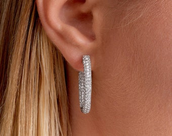 Gold Pave Hoop Earrings, Simulated Diamond Hoop Earrings, Color Gemstone Hoops, Bridal Gift, Anniversary Gift, Birthday Gift, 26MM, 30MM