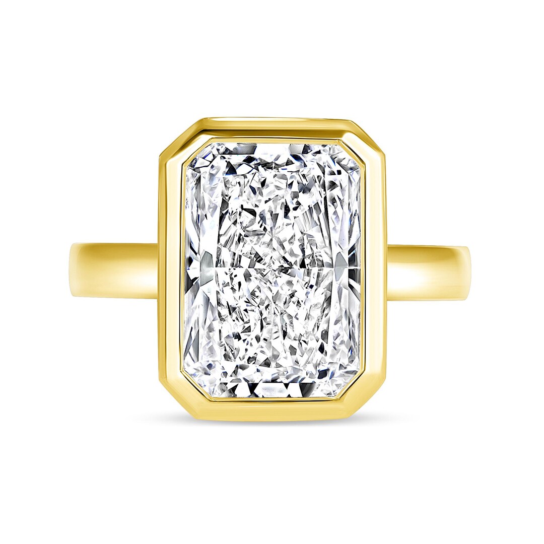 14K Gold Radiant Cut Lab Diamond Bezel Engagement Ring - Etsy