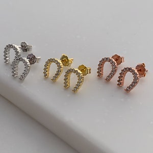 Gold Horseshoe Earrings | Sterling Silver Horseshoe Stud Earrings | Tiny Small Stud Earrings | Minimal Earrings | Jewelry For Good Luck