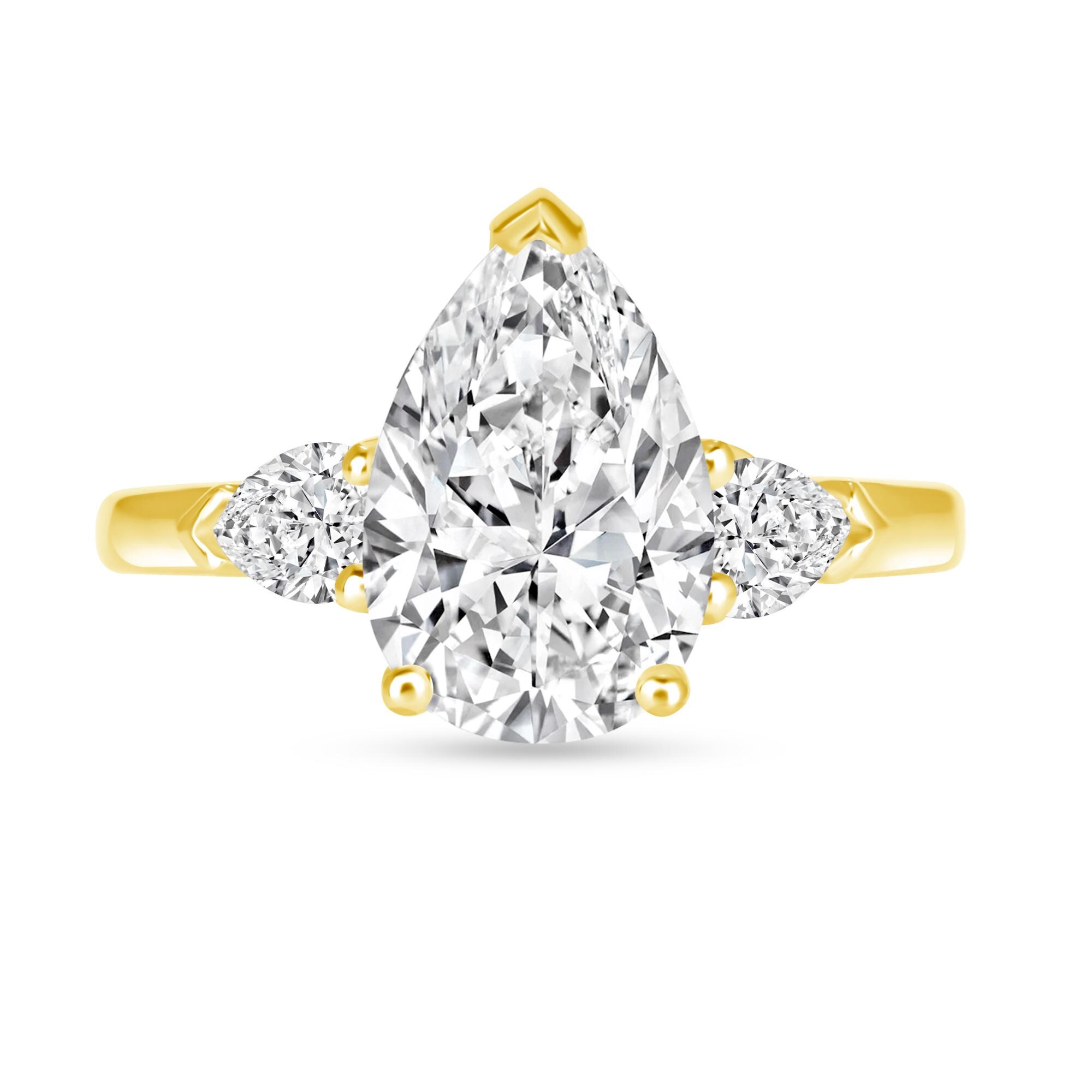Pear Cut 3 Stone Lab Grown Diamond Engagement Ring | 14K Gold - Etsy