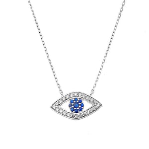 Sterling Silver Evil Eye | Blue Evil Eye Necklace | Silver Necklace |  Blue CZ | Good Luck Necklace | Dainty Necklace | Layering Necklace
