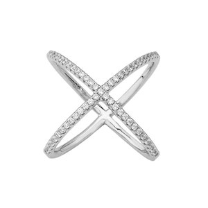 Criss Cross Ring | Sterling Silver Ring | Trendy Ring | X-Shaped Pave Ring | Delicate Stackable Ring