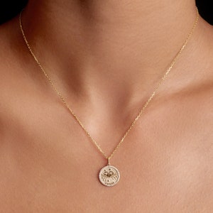 Diamant-Tierkreis Anhänger in 14K Gold, Massiv Gold Sternzeichen, Widder, Wassermann, Zwilling, Strukturgold, Horoskop Schmuck, Astrologie Medaillon