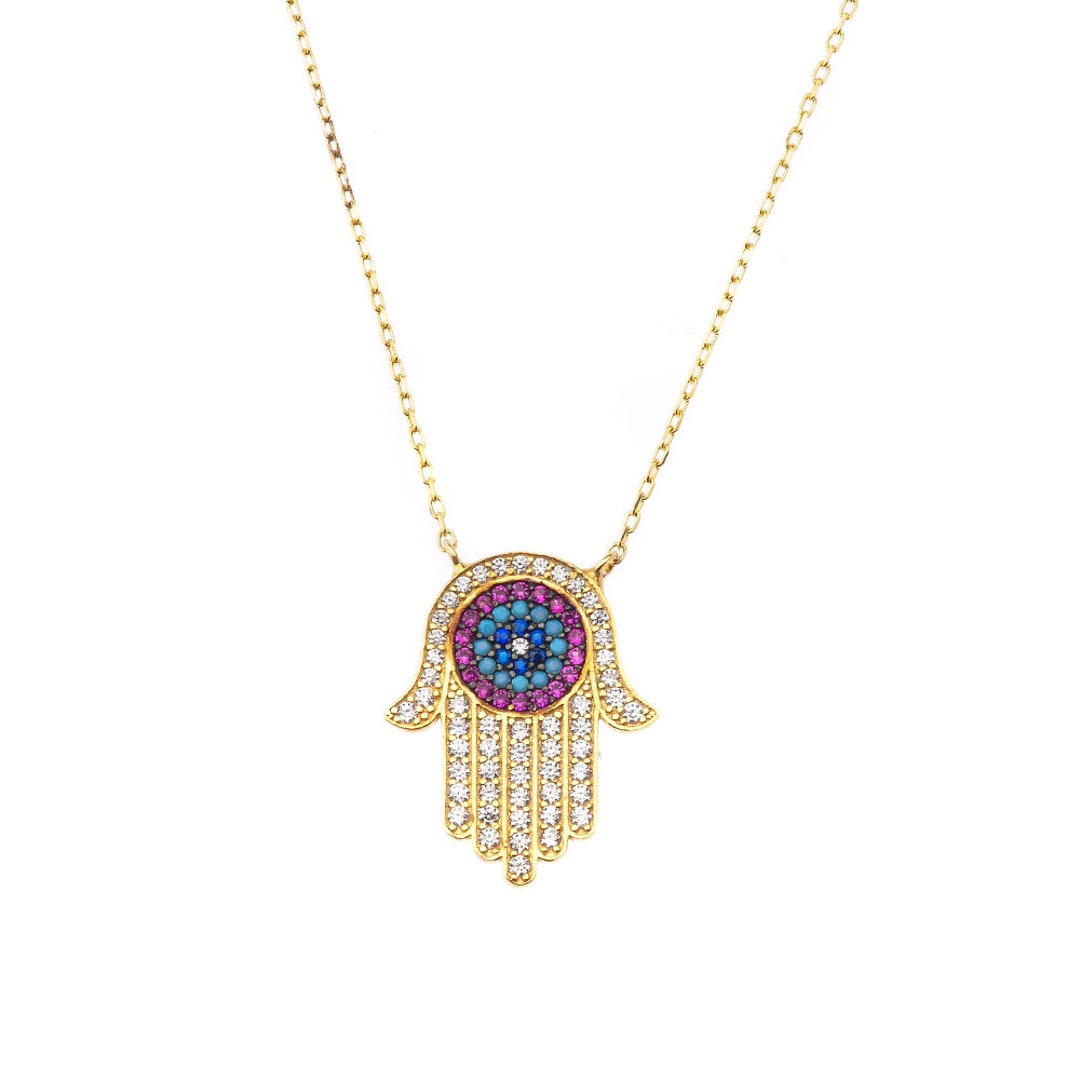 Hamsa Necklace Good Luck Pendant Palm-shaped Amulet - Etsy