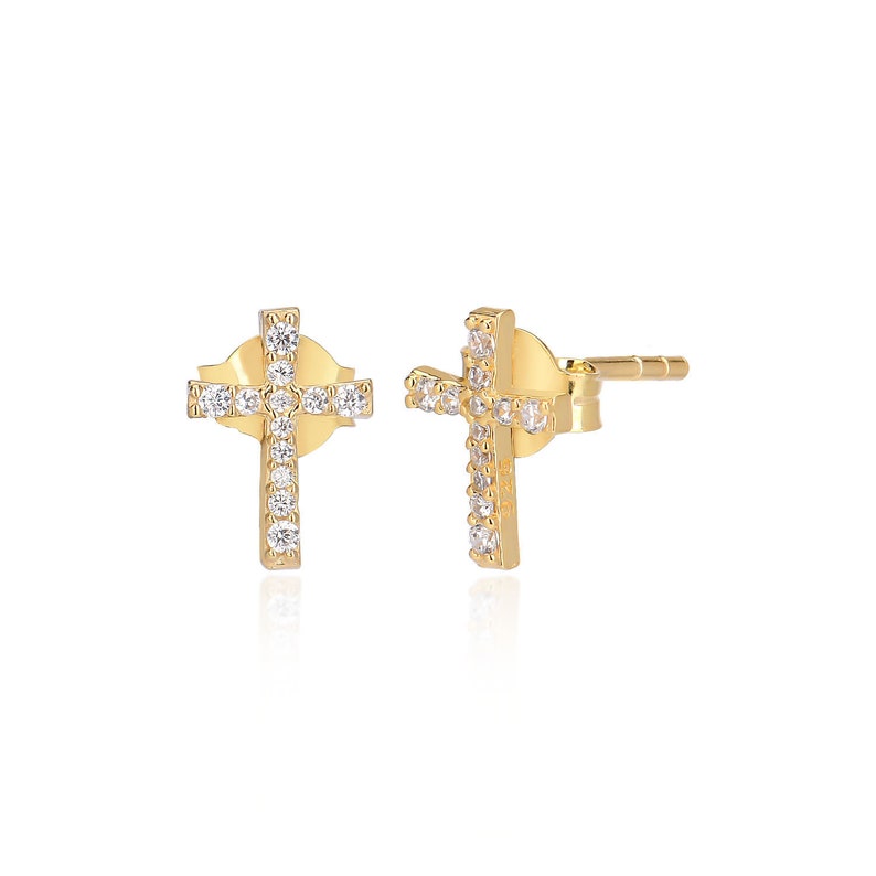 Tiny Cross Stud Earrings Sterling Silver Cross Earrings Tiny Studs Dainty Studs CZ Studs Cross Studs Minimalist Studs Baptism Gift image 4