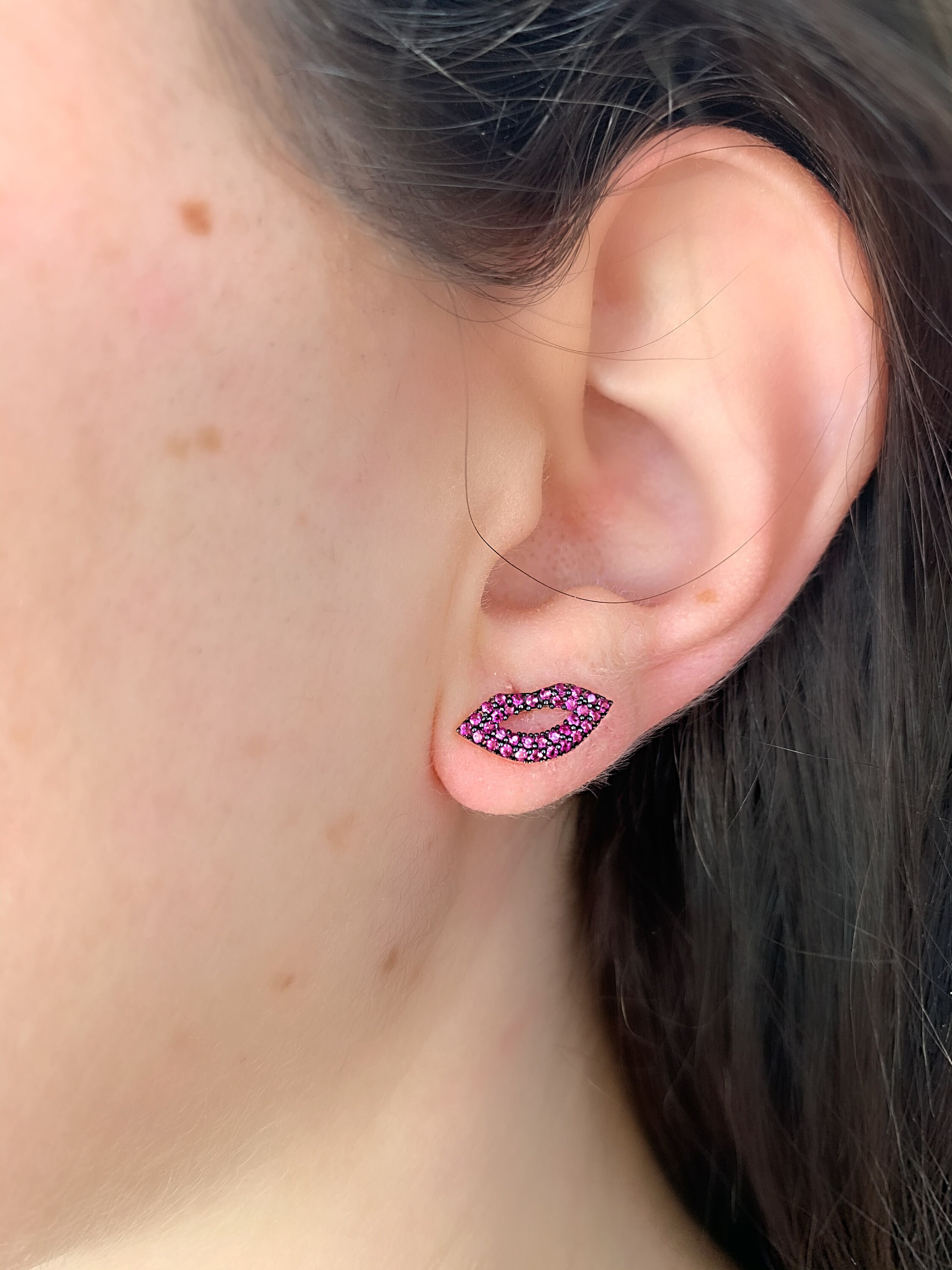 Pink Lip Stud Earrings Dainty Red Lip Earrings in Sterling Etsy