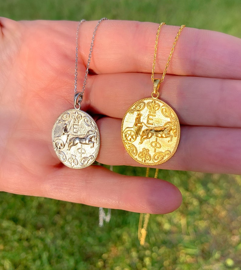 Greek Coin Necklace Vintage Style Coin Silver Necklace Etsy