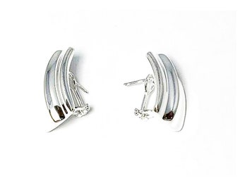 Art Deco Abstract | 925 Sterling Silver Stamped | Sculptured Earrings | Artisan Earrings | French Clip Earrings | Modern Statement Earrings