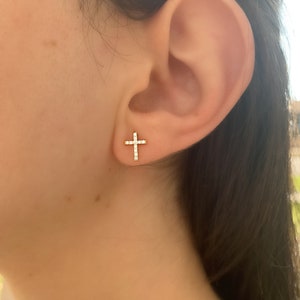 Tiny Cross Stud Earrings Sterling Silver Cross Earrings Tiny Studs Dainty Studs CZ Studs Cross Studs Minimalist Studs Baptism Gift image 1