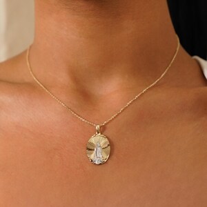 thumbnail image 2 of Golden Fire Jewelry 10k Solid Gold Miraculous Medal Pendant - Oval, No Stone, Rolo Chain 2 of 5