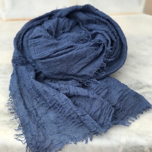 Natural linen scarf-Blue-soft scarf- all seasons scarf- trending item- long scarf- men/ women scarf- unisex- custom color scarf- linen shawl