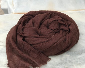 Natural linen scarf-soft scarf-Dark Brown-all seasons scarf- trending- long scarf- men/ women scarf- unisex- custom color scarf- linen shawl