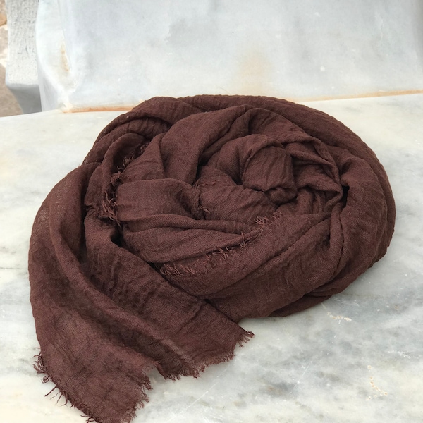 Natural linen scarf-soft scarf-Dark Brown-all seasons scarf- trending- long scarf- men/ women scarf- unisex- custom color scarf- linen shawl