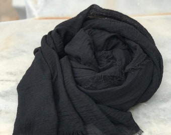 Black Organic Cotton Sheer Voile Infinity Scarf , Light Scarf , Wrap , Shawl , Summer Scarf, long scarf, men/ women scarf