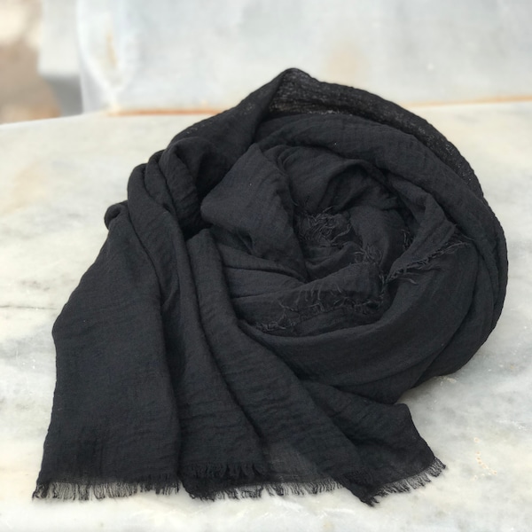 Sciarpa Infinity in voile puro cotone organico nero, sciarpa leggera, avvolgente, scialle, sciarpa estiva, sciarpa lunga, sciarpa da uomo/donna