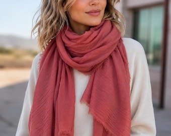 Orange Linen Scarf, Bright Soft Summer Shawl, Unisex Style