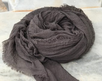 Natural linen scarf, Soft linen wrap, Unisex,Must-Have Accessory for Every Occasion, Anthracite color