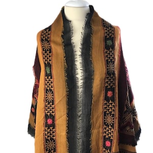 Unique Hand Embroidered Linen Shawl Floral Wool Pashmina Scarf/Wrap/Scarf 28 x 80 inches
