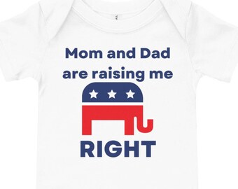 Raised Right Baby Onesie, Cadeau de bébé républicain, Cadeau de bébé politique, Maman républicaine, Papa républicain, Cadeau républicain, Éléphant républicain