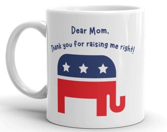 Caneca republicana levantada à direita, presente republicano para mamãe, presente de dia das mães, presente exclusivo para mamãe, presente conservador para mamãe, caneca conservadora