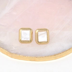 Minimal Square White and Gold Earrings, Everyday and Minimal Geometric Earrings, Rectangle Earrings, Multi Color Jewelry, Gift for Her